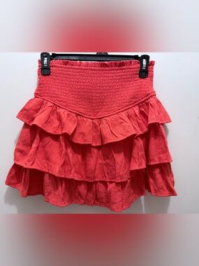 Smocked Coral Ruffle Mini Skirt